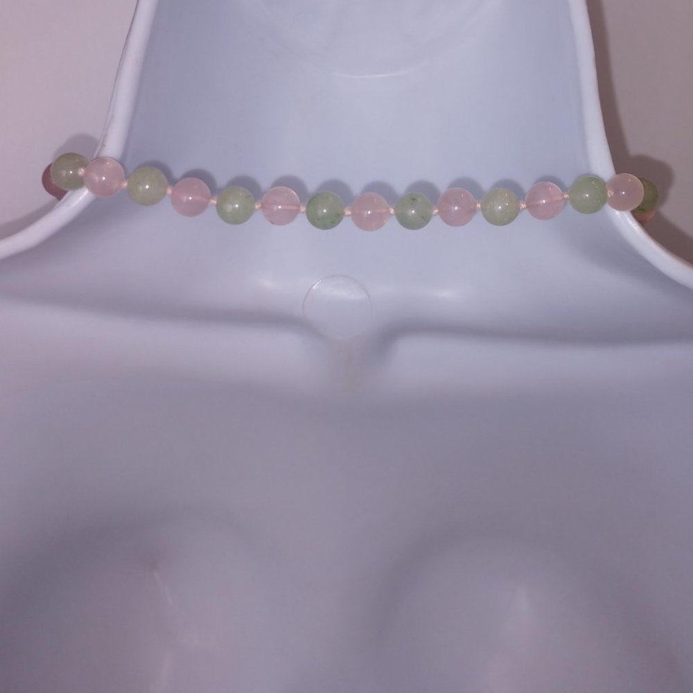 Green and Pink Bead Necklace with Agate Beads Single Strand Handmade 17 inches - Picture 6 of 16